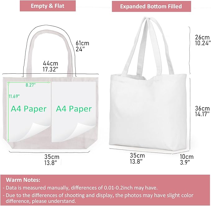 Koolmox Blank Canvas Tote Bags Wholesale White Plain Bags for Decorating, Heat Transfer, Printing, DIY, Crafts, Reusable Washable Canvas Shopping Totes for Women Groceries, 6 Pack, 17x13x3.9inch