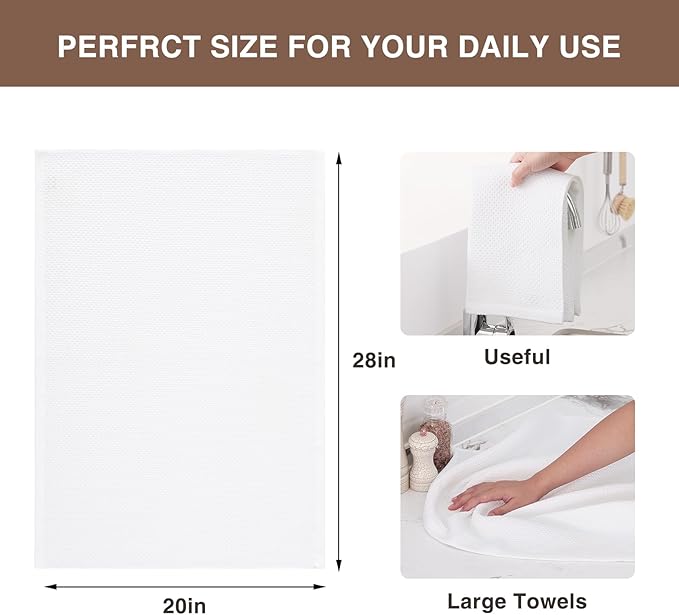 Homaxy 100% Cotton Waffle Weave Kitchen Dish Towels, Ultra Soft Absorbent Quick Drying Cleaning Towel, 20x28 Inches, 6-Pack, White
