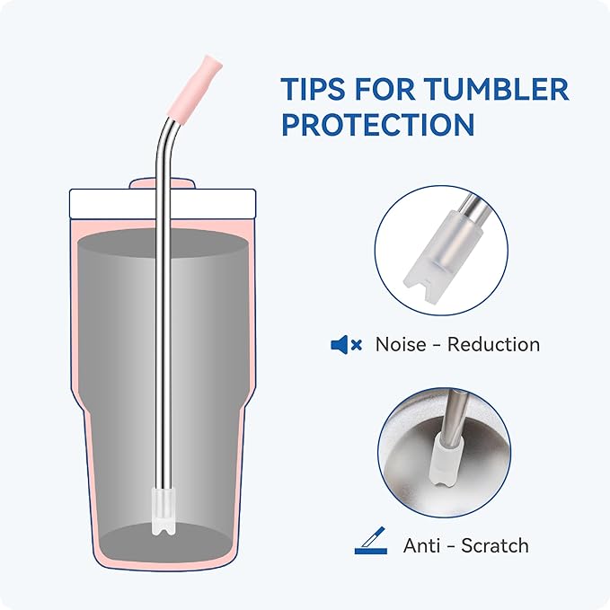 Reusable Metal Straws with Silicone Tip for Stanley 20oz,Stainless Steel Drinking Straws for 20oz Tumbler,3 Bent Tubes & 6 Tips& 1 Cleanr Brush(Goldenrod)