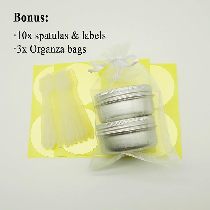 10pack 50ml Silver Aluminum Tin, 50 Gram Containers Leak Proof Cosmetic Jars, 50g Small Makeup Containers Round Screw Lids for Cosmetic, Salves, Lip Balms, Toner, Cream, Candle, Tea, Beads