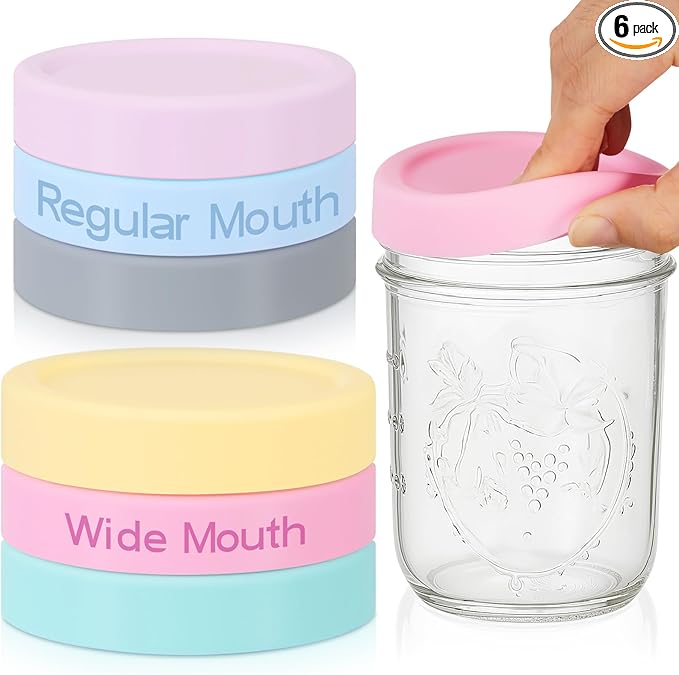 6 Pcs Mason Jars 3 Wide and 3 Regular Mouth Lids Mason Jar Lids Thickened Leak Proof Lid for 86 mm and 70 mm Wide and Regular Mouth, Reusable Canning Jar Caps (Macaron)