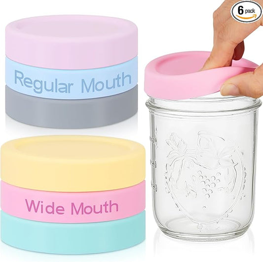 6 Pcs Mason Jars 3 Wide and 3 Regular Mouth Lids Mason Jar Lids Thickened Leak Proof Lid for 86 mm and 70 mm Wide and Regular Mouth, Reusable Canning Jar Caps (Macaron)