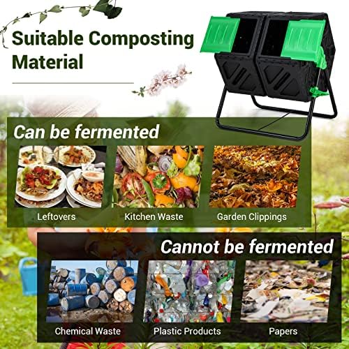 Goplus Compost Bin, Dual Chamber 34.5 Gal Compost Tumbler with 2 Rotating Chambers, Sliding Doors, High-Volume Outdoor Garden Composter, Rotating Composting Bin for Garden Yard, BPA Free - Image 4