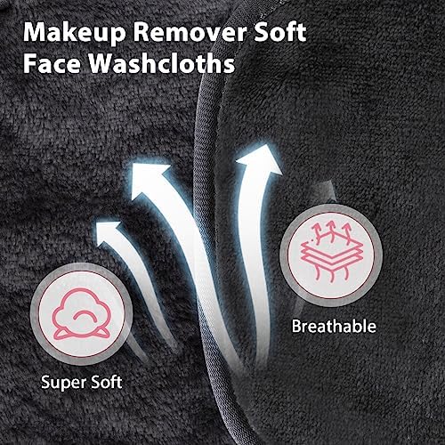 Makeup Remover Cloth, 6" x 6" Makeup Remover Towels Reusable Face Cloth for Washing Face, Makeup Remover Pads Microfiber Face Washcloth with Mesh Bag, 12 Pack, Grey - Image 3