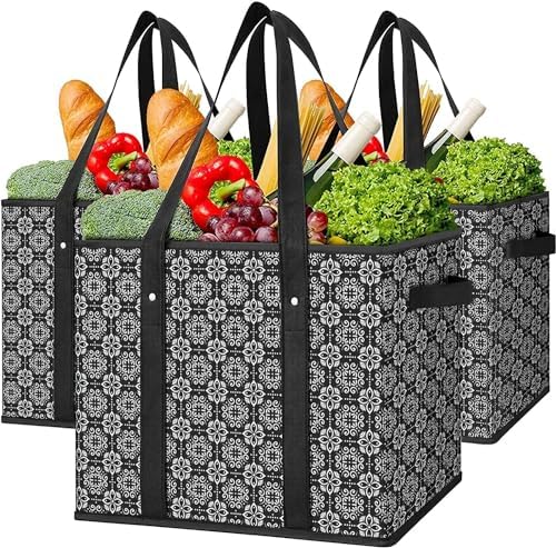 Reusable Grocery Bags 3 Pack, Foldable & Water Resistant Shopping Bags by WiseLife