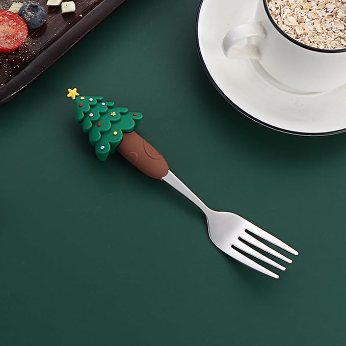Christmas Utensil Set | Reusable Portable Cutlery Set | Stainless Steel Knife Fork Spoons Gift Box | Includes Themed Utensils (Tree/Santa/Deer/Snowman) | Ideal Christmas Gift