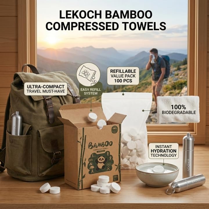 LEKOCH Bamboo Compressed Towel Tablets with Metal Cases, 100 Count - Image 3