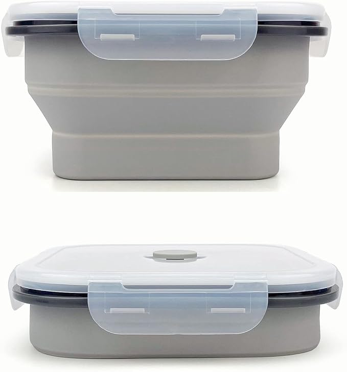 CARTINTS Collapsible Camping Bowl, Silicone Food Container with Lid, Space-Saving Camping Utensils for Kitchen and Outdoor, Microwave Safe 900ml
