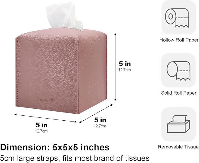 Tissue Box Cover 5X5X5'' PU Leather Tissue Holder Square Tissue Cube Box Organizer for Bathroom Vanity Countertop, Car, Night Stands, Office, Home, Kitchen (2Pack, Pretty Pink)