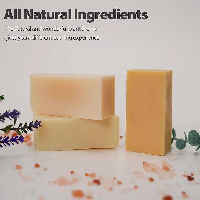 MAYJAM 3 Pcs Clean Bar Soap with Vitamin E Olive Natural Essential Soap Bar Gift Set for Body Face Smooth Skin Bath Soap for All Skin Types Roman Chamomile,Frankincense,Lemongrass Soap Handmade