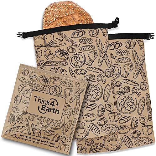 THINK4EARTH® Premium Brown Reusable Bread Bags for Homemade Bread – Durable & Washable (2 Pack) by Think4Earth