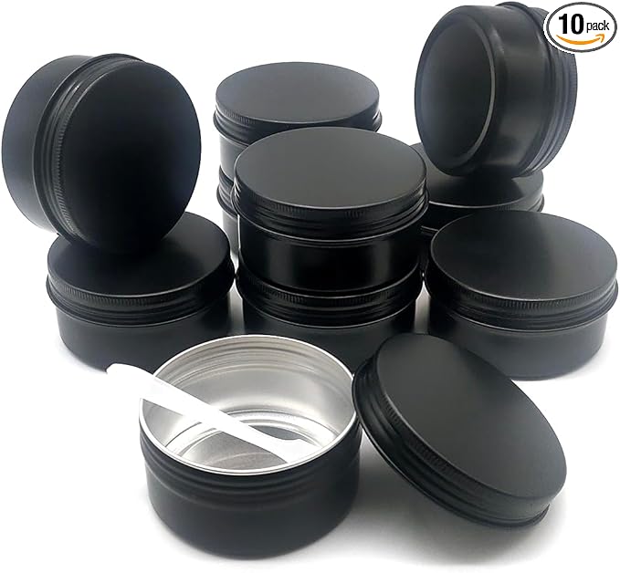 10pack 80ml Aluminum Tin, 80 Gram Black Empty Travel Cosmetic Sample Containers with Screw Cap Lid, 80g Metal Tins Can Storage Travel Jars for DIY Crafts, Lip Balms, Face Cream, Candle, Tea