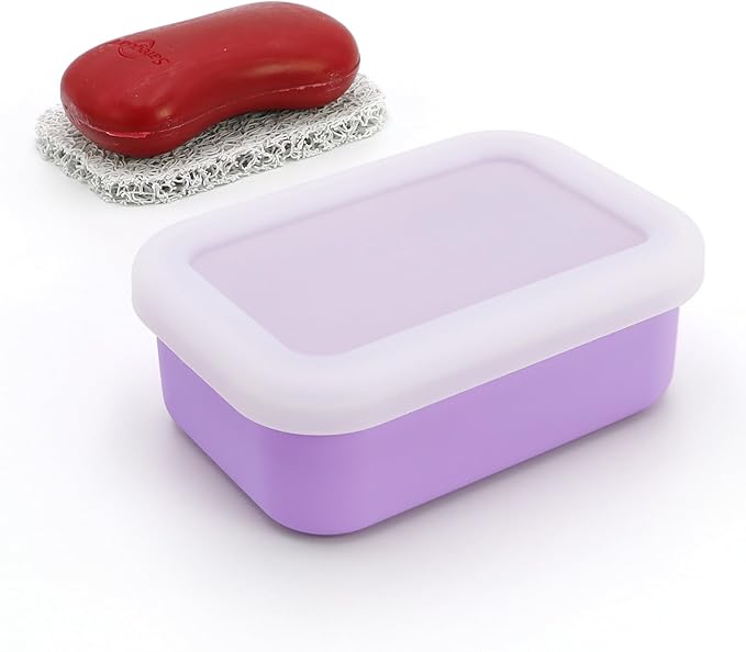 OZNER Leak Proof Travel Soap Container (Purple) - Silicone Soap Case with Drainage Pad, Compact Shatterproof Dish for Travel, Camping, Gym, Dorm, Bathroom Organizer