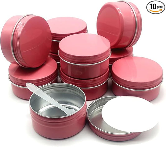10pack 80ml Aluminum Tin, 80 Gram Pink Container Leak Proof Cosmetic Jars, 80g Small Makeup Round Screw Lids Pot for Cosmetic, Salves, Lip Balms, Toner, Cream, Paint, Candle, Tea, Beads, Wax