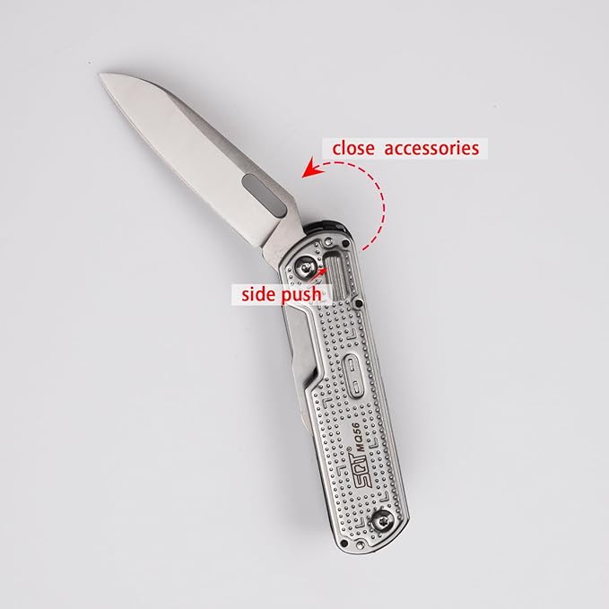 SQT2056 13-in-1 Multitool Knife with Glass Breaker, Survival Knife for Outdoor, Camping, Hiking, Emergency - Portable Scissors, Screwdrivers, Can Opener for EDC, Work & Adventure