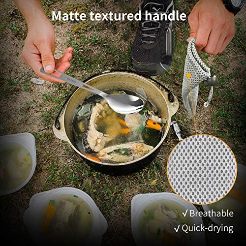 OUTXE Titanium Flatware Polished Knife Fork Spoon Set Lightweight Ti Camping Utility Cutlery Set with Carrying Bag for Traveling Picnic Hiking - Image 4
