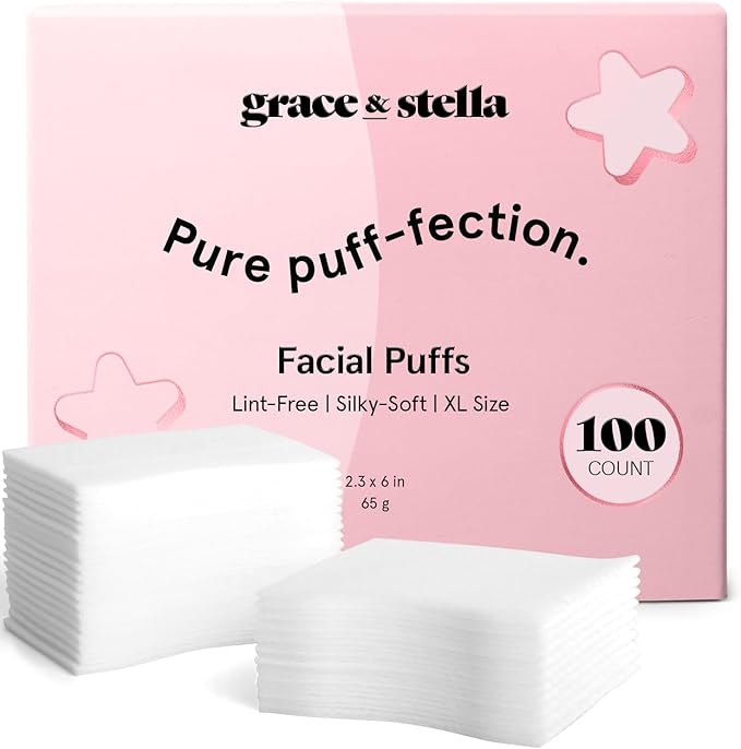 grace & stella Face Pads for Toner, Essence, and DIY Mask (100 Count) - Soft, Lint-Free Makeup Remover Pads - Durable Facial Pad for Skincare - Vegan, Cruelty-Free