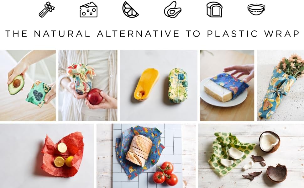 Reusable Beeswax Wraps for Food | 5 Pack | Eco Friendly, Organic, Biodegradable, Plastic Free, Bee's Wrap Bowl Covers and Food Storage | Cling Wrap Alternative - Image 2