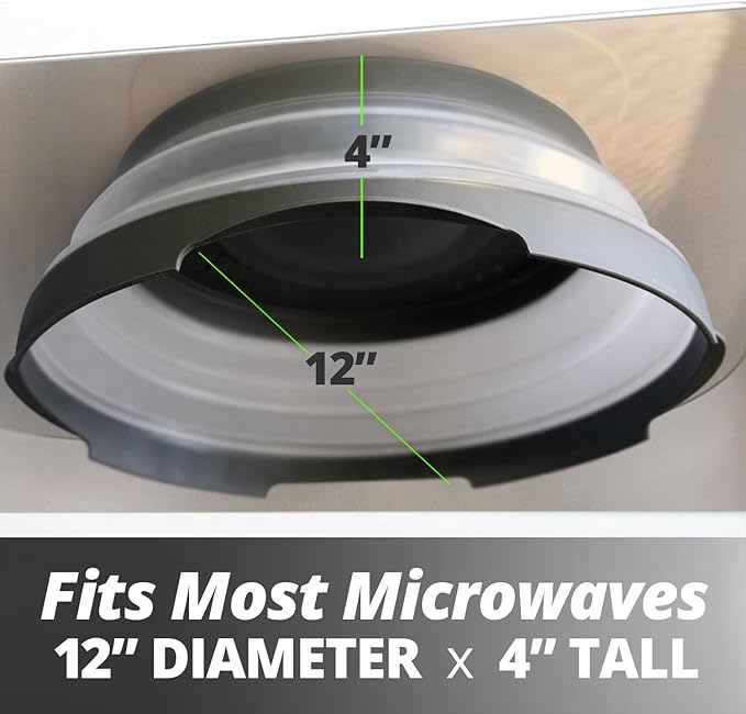 HOVER COVER High Power Magnetic Microwave Splatter Cover with Strongest Magnetic Grip, Collapsible 12-Inch BPA-Free Food Lid, Vented Plate Guard, Dishwasher Safe Space-Saving Storage - Gray