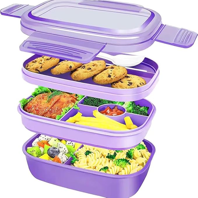 3-Tier Bento Lunch Box with Utensils – Leakproof Food Container with Compartments – Reusable Lunchbox
