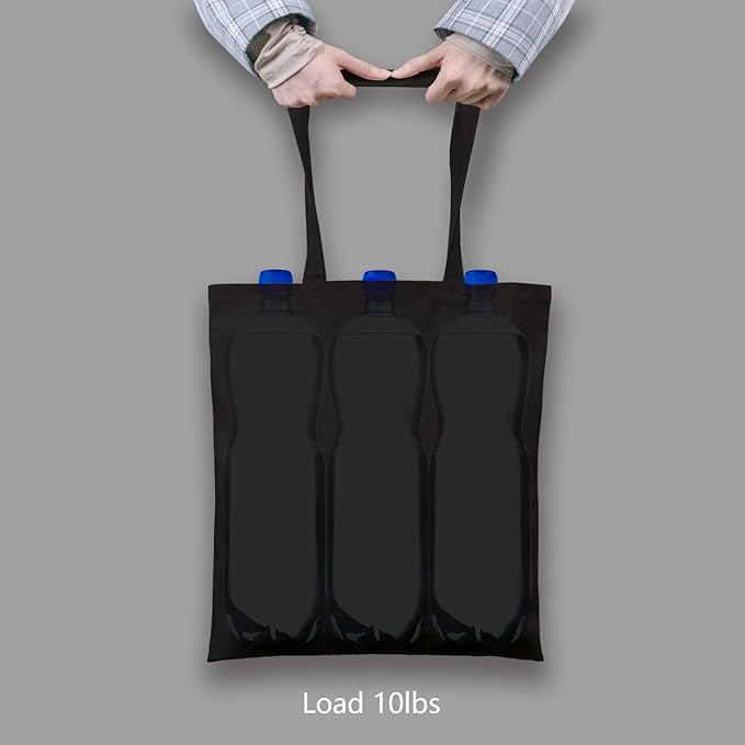 TOPDesign 6-Pack Economical 16"x15" Black Cotton Tote Bag, Lightweight Medium Reusable Grocery Shopping Cloth Bags, Suitable for DIY, Advertising, Promotion, Gift, Activity