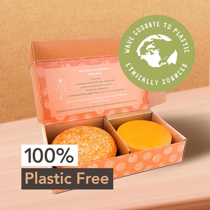 Wave Shampoo Bar & Conditioner Bar Set Fresh Citrus Vegan Sulfate Free USA Handmade Moisturizing Solid Bars for All Hair Types Good for Travel Long Lasting 120 Uses Citrus Shampoo and Conditioner Bar