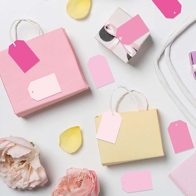 Whaline 120Pcs Pink Theme Gift Tags 4 Colors Gradient Pink Hanging Labels with Hemp Rope Bulk Colorful Blank Paper Tags for Birthday Wedding Holiday Baby Shower DIY Art Craft Supplies