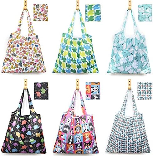 6 Pcs Reusable Grocery Bags Xlarge 50LBS Foldable Grocery Shopping Bags Washable Beach Bag Ripstop Nylon Tote Bags by MRYUWB