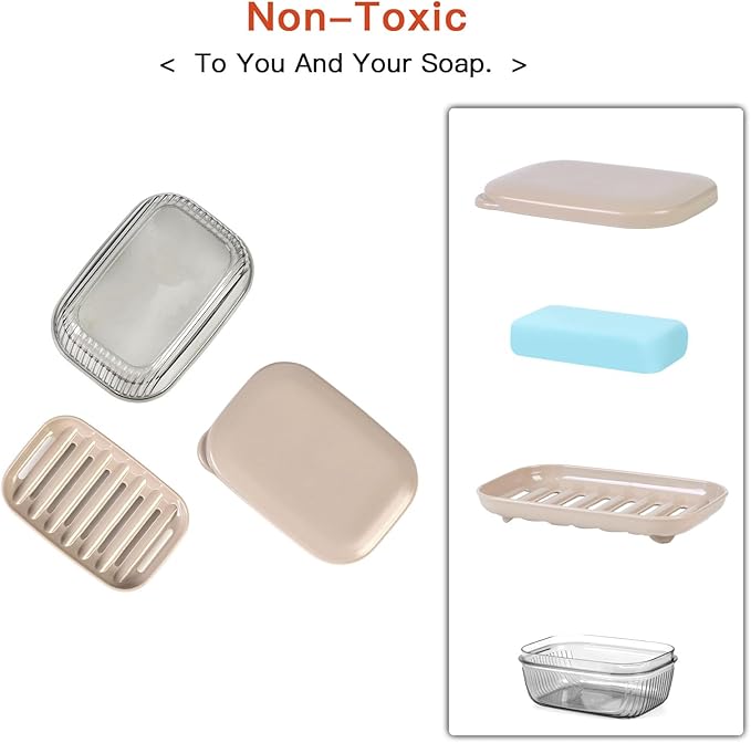 Quatish Bar Soap Holder Dish, Leakproof Travel Soap Case for Shower, Portable Travel Size Toiletries Camping Essentials for Gym, Dorm, Bathroom, Khaki