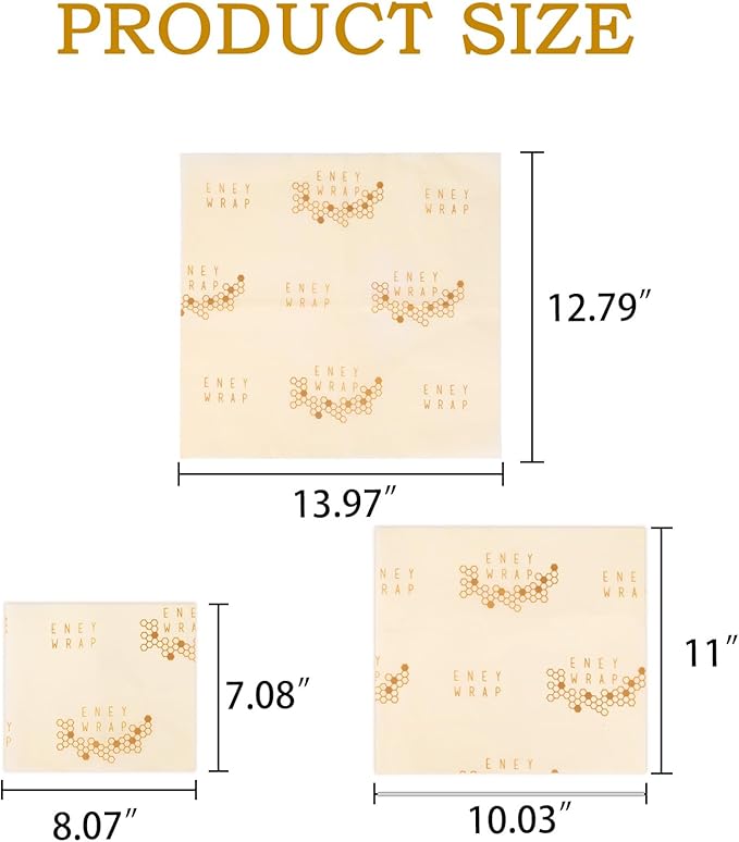 Reusable Beeswax Wrap 3 Pack (S, M, L) Beeswax Wraps for Food - Organic, Sustainable, Zero Waste, Plastic-Free Food Storage Wrap, Eco-Friendly Alternative to Aluminum Foil and Plastic Wrap