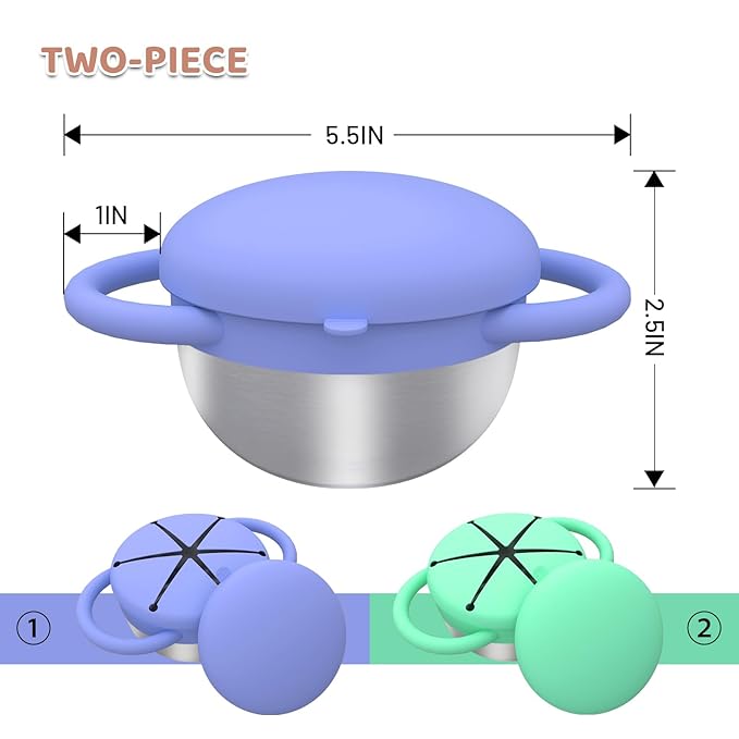 Stainless Steel Snack Containers for Kids, 2 Pack Toddler Snack Containers with Silicone Lids & Handles, Safe and Durable, Snack Cups for Toddlers Spill Proof