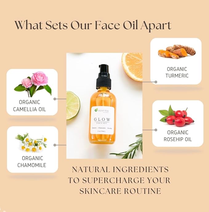 Aspen Kay Naturals Glow - Turmeric & Rosehip Face Oil, Natural & Organic Face Moisturizer with Turmeric, Camellia, Sea Buckthorn and Chamomile - Facial Serum - 2 oz