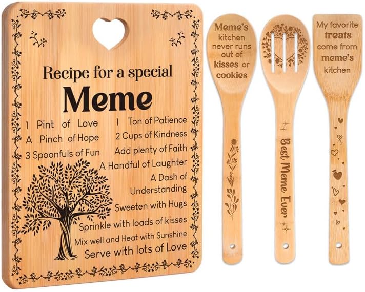 Meme Gifts - "Recipe for a Special Meme" Meme Gifts for Grandma Cutting Board Set, Bamboo-Made Engraved Utensil Set Gifts for Meme Cutting Board, Mothers Day Gifts for Meme. by Apjielop-GiftsMaster