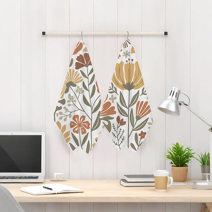 Jztco 2 Pcs Boho Floral Kitchen Towels 24x14 Inch, Boho Style Vintage Flower Waffle Hand Towels for Kitchen Home Decor, Absorbent Microfiber Dish Cloth Tea Towel, Home Gifts for Women Mom Grandma