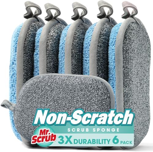 Sponges Kitchen Dish Sponge for Washing Dishes Cleaning Kitchen, All-Purpose, 6 Pack, Non Scratch, Rough Scrubbers Side for Non-Stick Cookware, Soft Microfiber Scrub Side for Dishes, Mr. Scrub by MrScrubCleaninghelpers