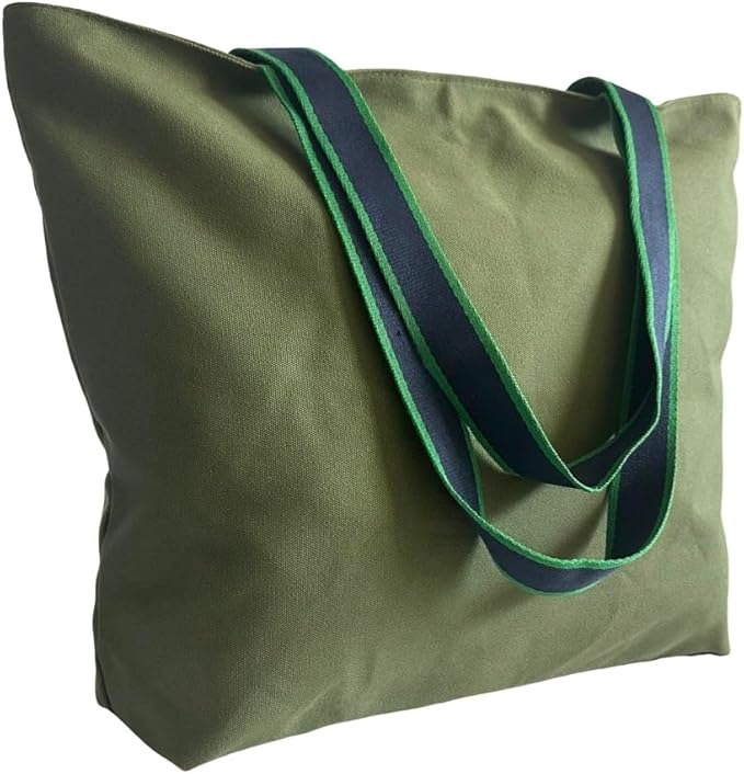 16OZ Cotton Canvas Zipper Closure Lined Grocery Shopping Beach Casual Multi Purpose Tote X-Large