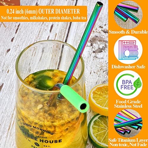 Lazycorner 16 Pcs Metal Straw Reusable 8.5" 10.5" 6mm Stainless Steel Straws for Tumblers 20oz-32oz, Rainbow Drinking Straws with Silicone Tips, 4 Straw Cleaner Brush, 1 Travel Case - Image 4