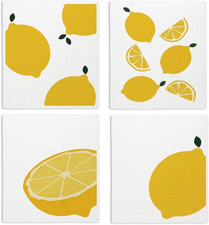 Swedish Dishcloths for Kitchen, Papaya Reusable Paper Towels Washable, Lemon Summer Swedish DishCloths for Friut, 4 Pack Dish Towels for Kitchen, No Odor Cleaning Cloths