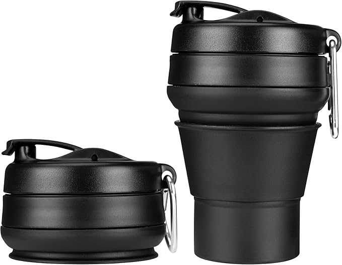 Collapsible Coffee Cup, 16 OZ 480ml Silicone Travel Folding Cup, Leak Proof BPA Free Portable Cup, Travel mug with Lids for Camping hiking