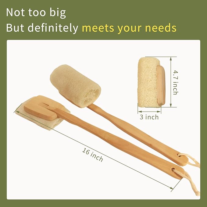 Natural Loofah with Handle,Back Scrubber for Shower Exfoliating Luffa On a Stick (1Pack) (Brush)