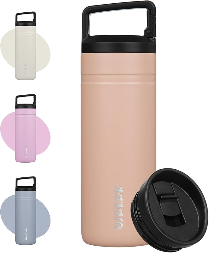 BJPKPK Insulated Water Bottle with 2 Lids,20 oz Double Wall Stainless Steel Vacuum Tumbler Travel Coffee Mug,Wide Mouth Thermal Cup,Peach