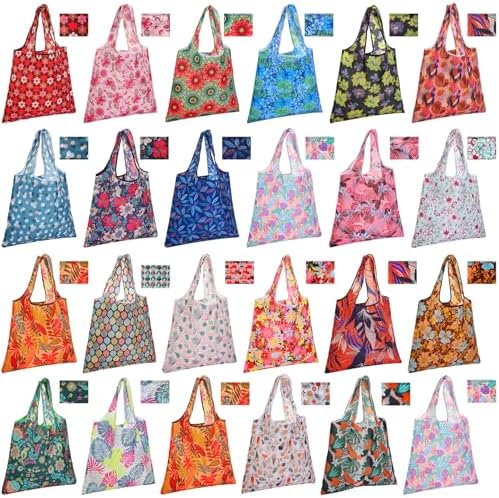 Eccliy 24 Pcs Reusable Grocery Bags Shopping Bags Foldable, Plants Style by Eccliy