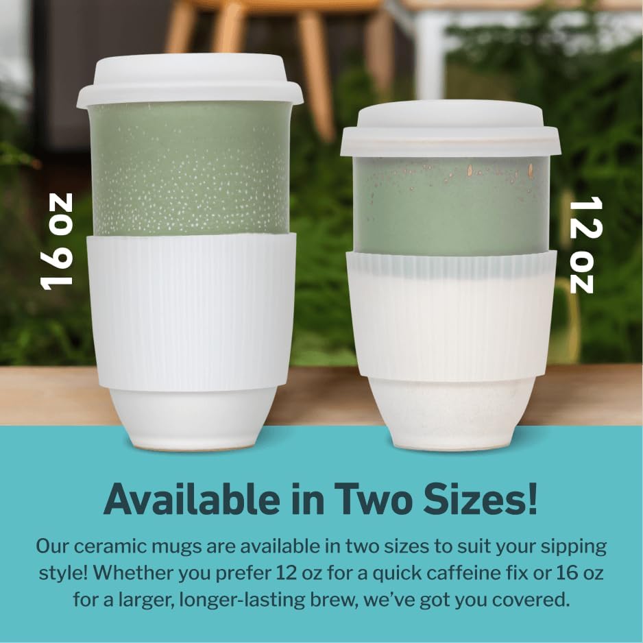 NOVA CERAMICS Travel Mug - Tea Tumbler– Microwave & Dishwasher Safe Coffee Mug Green & White Tumbler - Gifts For Women Men Him Her – 16oz – Sage Green - Image 5