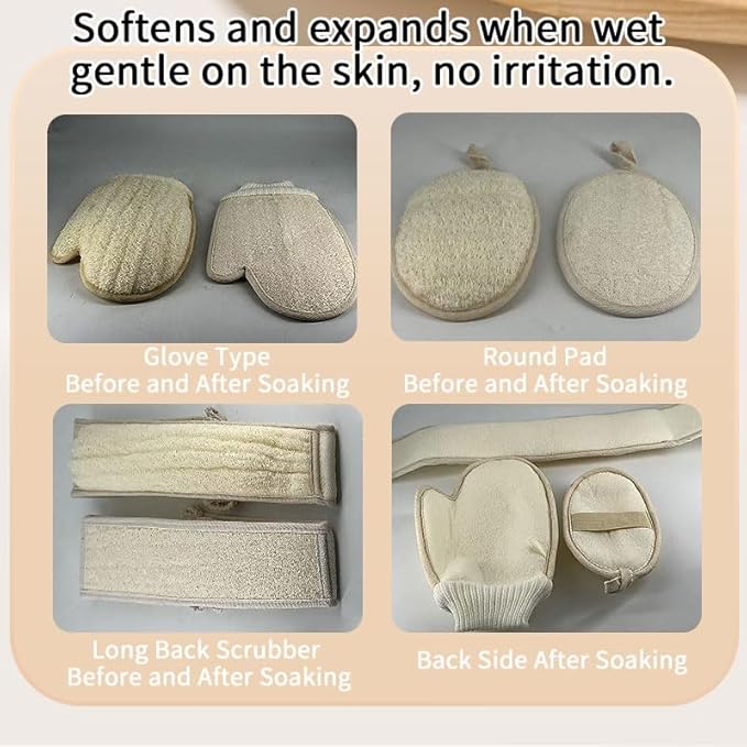 Natural Loofah Exfoliating Body Scrubber Loofah Bath Sponge, Luffa for Women and Men, Dishcloth Kitchen Cloth,100% Biodegradable Compostable, Dye Free (4 Pack) (M)