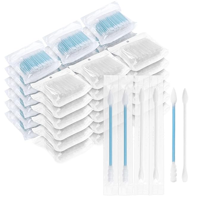 Cotton Swabs Individually Wrapped Travel Cotton Swabs, Cotton Stick Spiral Pointed Cotton Swab, Round Tip Cotton Swab, Double Tipped Cotton Swabs for Ear Makeup Cleaning Care (200 Count)