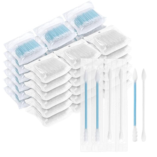 Cotton Swabs Individually Wrapped Travel Cotton Swabs, Cotton Stick Spiral Pointed Cotton Swab, Round Tip Cotton Swab, Double Tipped Cotton Swabs for Ear Makeup Cleaning Care (200 Count)