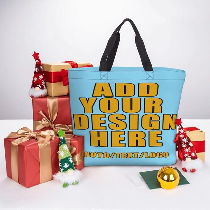 Custom Large Black Tote Bag With Pocket Extra Large Reusable Grocery Bags