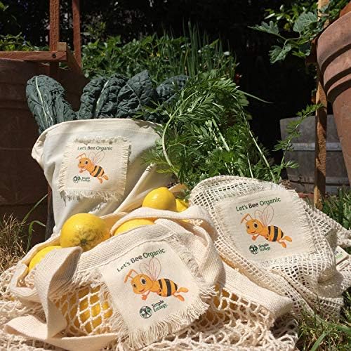 “Let’s Bee Organic” Simple Ecology Organic Cotton Reusable Honey Bee Gift & Starter Set (string produce saver bags, food storage, bulk bin, with tare weight tag and drawstring, waste free) - Image 4
