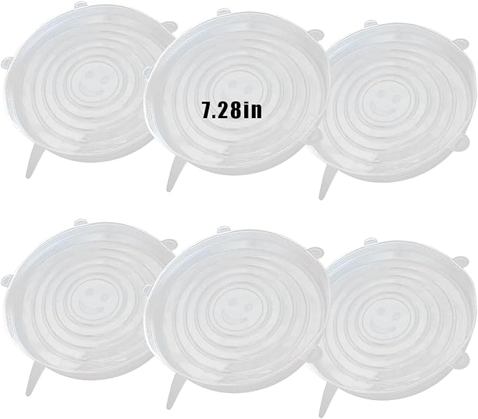 6 Pcs Silicone Stretch Lids Reusable and Durable Silicone Container Covers for Food Storage Expandable Bowl Covers Dishwasher & Freezer Safe (7.28in)