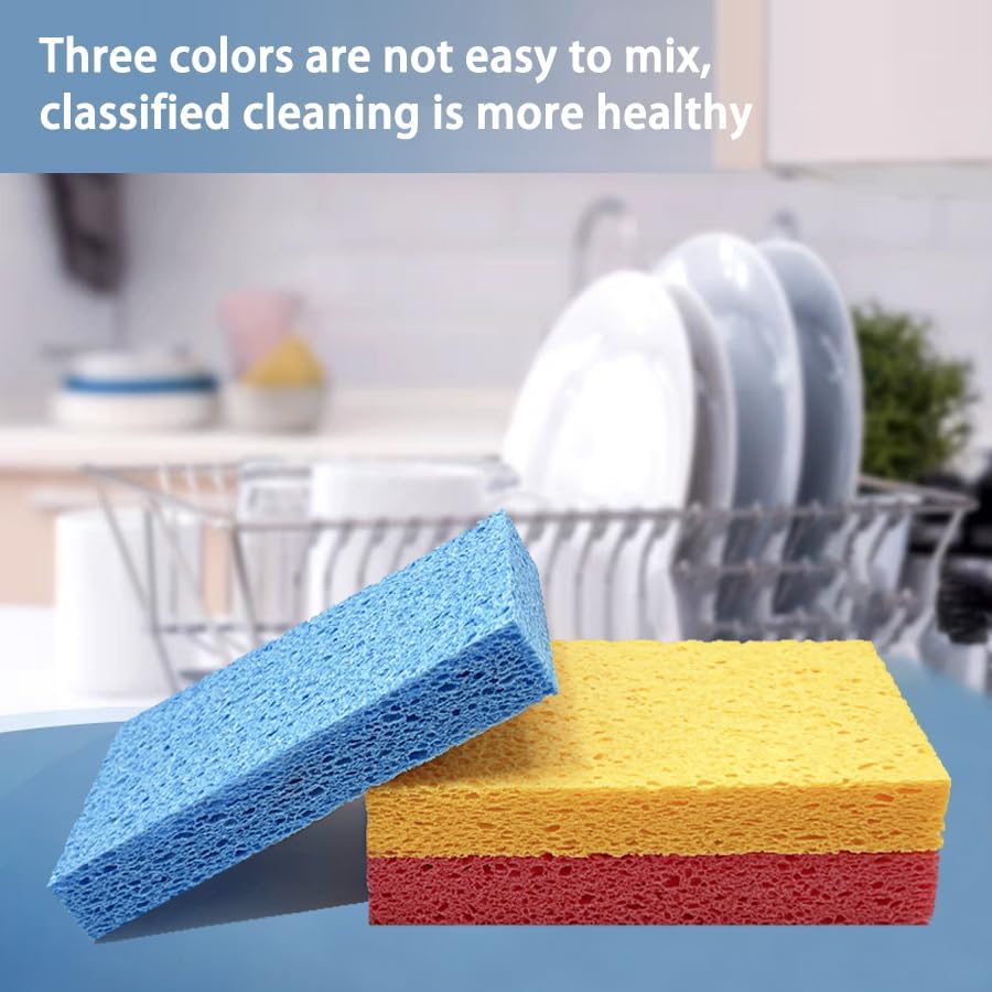 Kaufibre Heavy Duty Cellulose Kitchen Sponges - Scratch-Free Super Absorbent for Dishes, Cast Iron Pans & Cookware, Reusable Multi-Surface Easy Rinse 3-Pack - Image 6